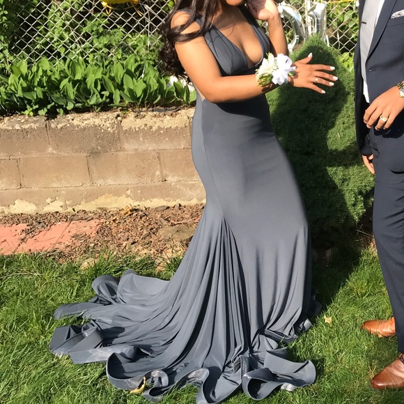 slate gray jovani promdress worn 1x perf condition - Picture 2 of 4